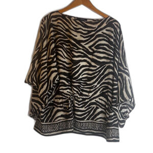 Chaps‎ Animal Print Drawstring Waist Wide Sleeve Boho Bold Blouse Size Large